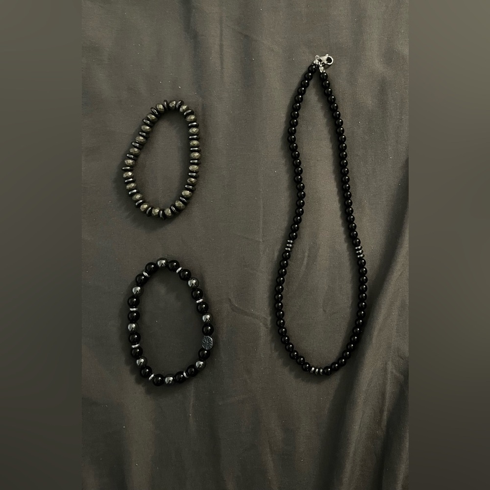 Elegant Black and Silver Beaded Jewelry Set